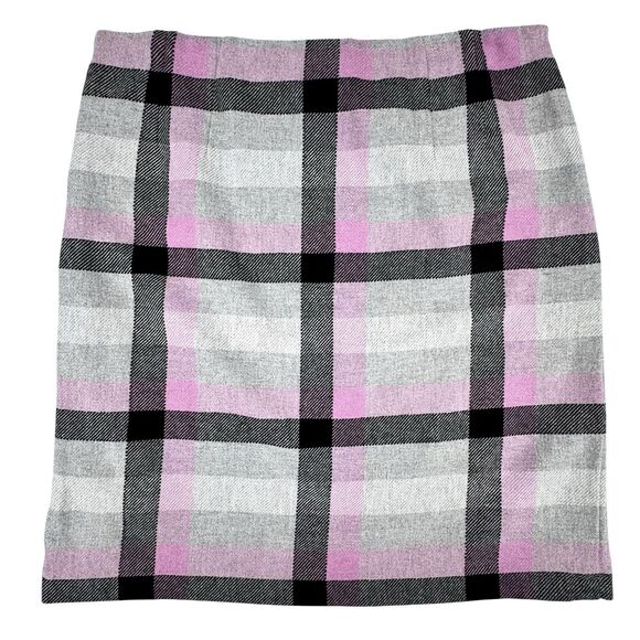 Talbots Plaid Skirt Womens 10 Gray Purple Wool Blend Academia Preppy Career - Picture 2 of 12